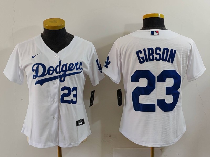 Personalized Women’s Los Angeles Dodgers #23 Kirk Gibson White Stitched Jersey(Run Small)