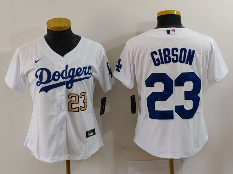 Personalized Women’s Los Angeles Dodgers #23 Kirk Gibson White Stitched Jersey(Run Small)