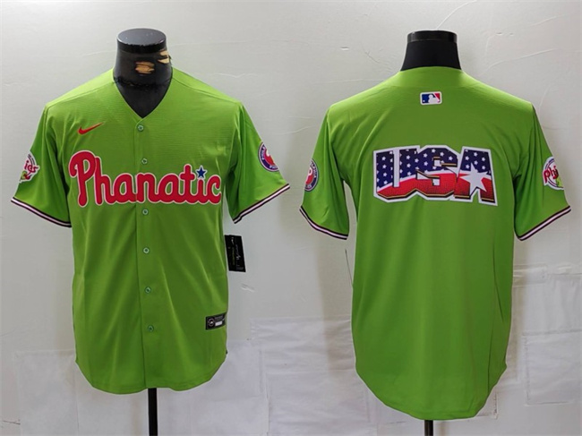 Personalized Men’s Philadelphia Phillies Team Big Logo Green With Patch Stitched Jersey