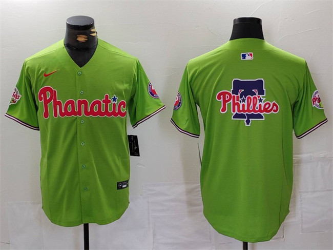 Personalized Men’s Philadelphia Phillies Team Big Logo Green With Patch Stitched Jerseys