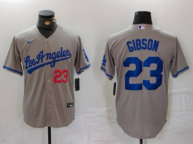 Personalized Men’s Los Angeles Dodgers #23 Kirk Gibson Grey Cool Base Stitched Baseball Jerseys