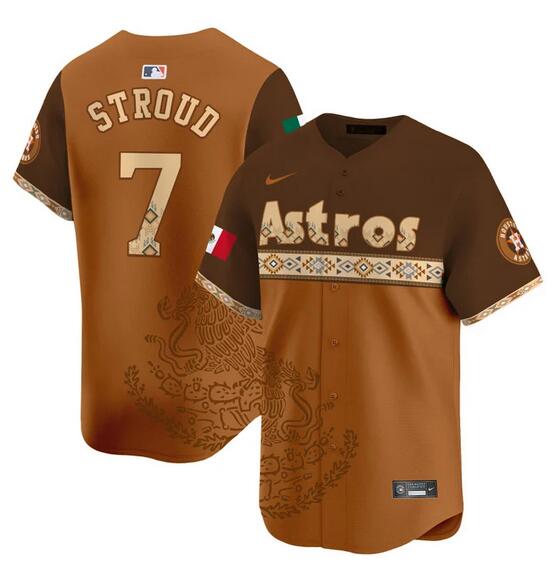 Personalized Men’s Houston Astros #7 C.J. Stroud Brown Mexico Baseball Jersey