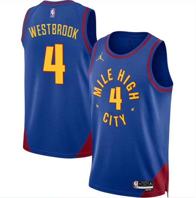 Personalized Men’s Denver Nuggets #4 Russell Westbrook Blue 2024 Statement Edition Stitched Basketball Jersey