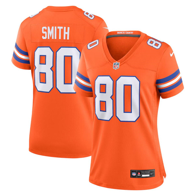 Personalized Women’s Denver Broncos #80 Rod Smith Orange Mile High Collection 1977 Throwback Stitched Jersey(Run Small)