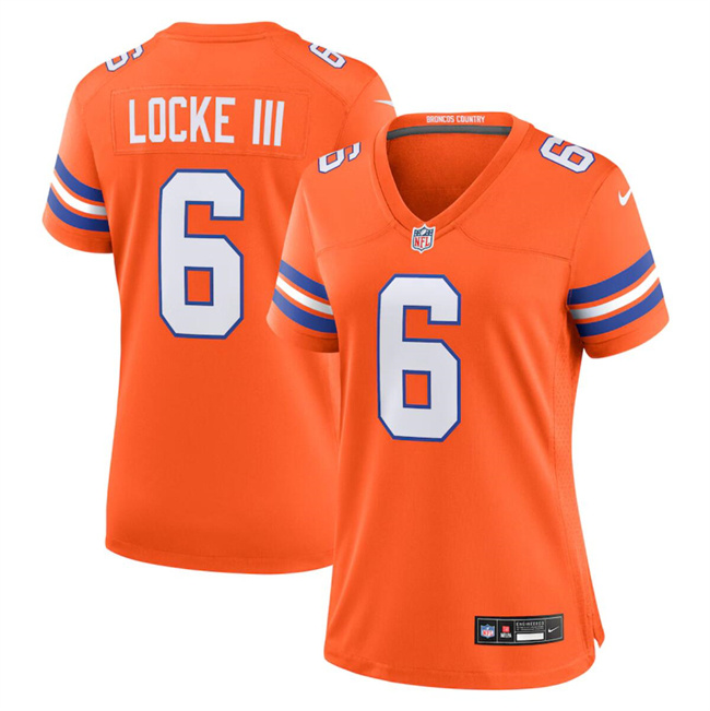 Personalized Women’s Denver Broncos #6 P.J. Locke III Orange Mile High Collection 1977 Throwback Stitched Jersey(Run Small)