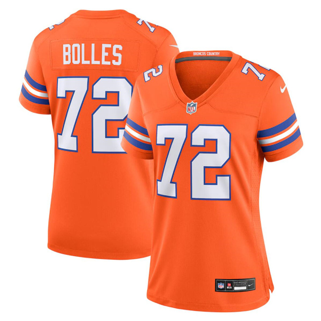 Personalized Women’s Denver Broncos #72 Garrett Bolles Orange Mile High Collection 1977 Throwback Stitched Jersey(Run Small)