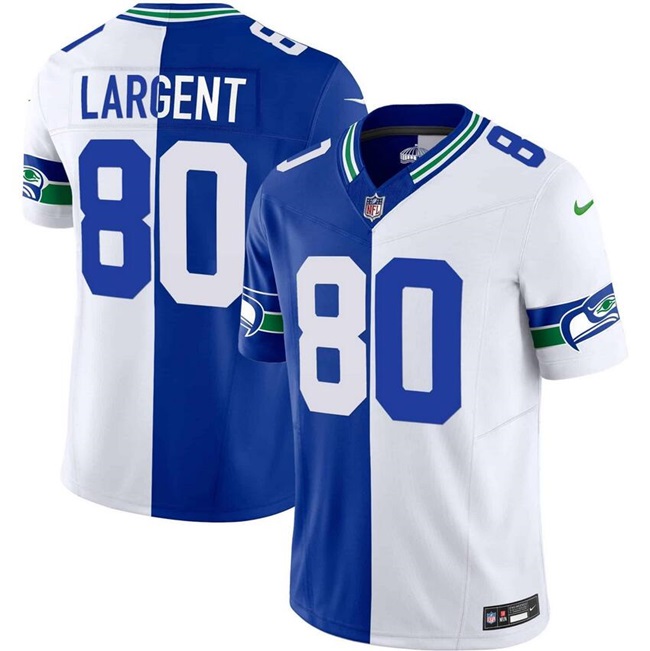 Personalized Men’s Seattle Seahawks #80 Steve Largent Royal White Split F.U.S.E. Throwback Limited Stitched Football Jersey