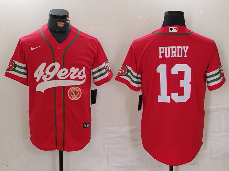 Personalized Men’s San Francisco 49ers #13 Brock Purdy Red With Patch Cool Base Stitched Baseball Jerseys