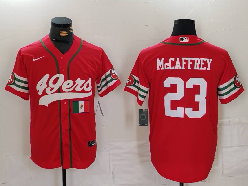 Personalized Men’s San Francisco 49ers #23 Christian McCaffrey Red With Patch Cool Base Stitched Baseball Jerseys