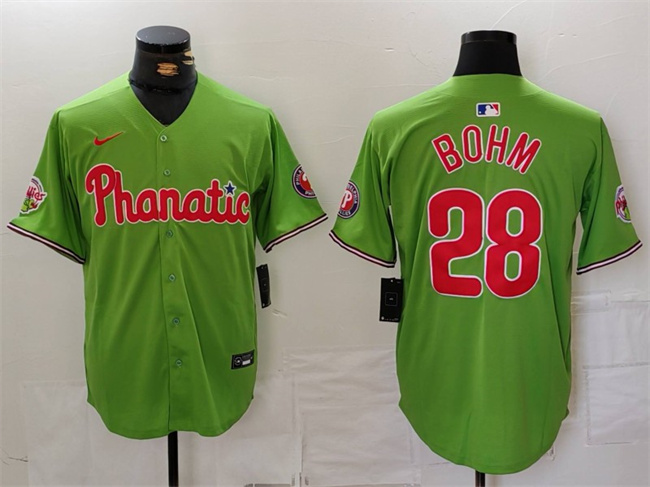 Personalized Men’s Philadelphia Phillies #28 Alec Bohm Green With Patch Stitched Jersey