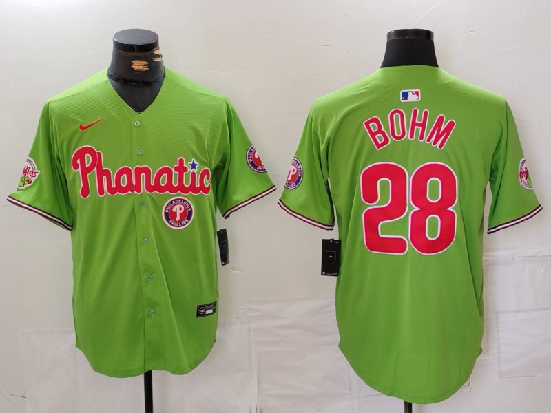Personalized Men’s Philadelphia Phillies #28 Alec Bohm Green With Patch Stitched Jerseys