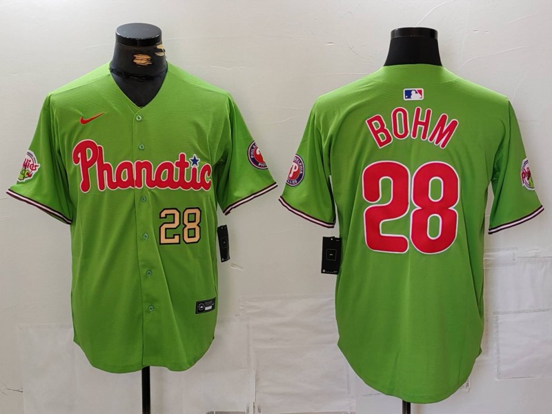 Personalized Men’s Philadelphia Phillies #28 Alec Bohm Green With Patch Stitched Jerseys