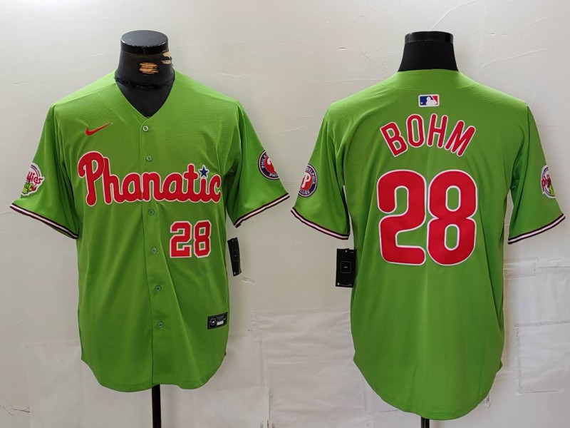 Personalized Men’s Philadelphia Phillies #28 Alec Bohm Green With Patch Stitched Jerseys