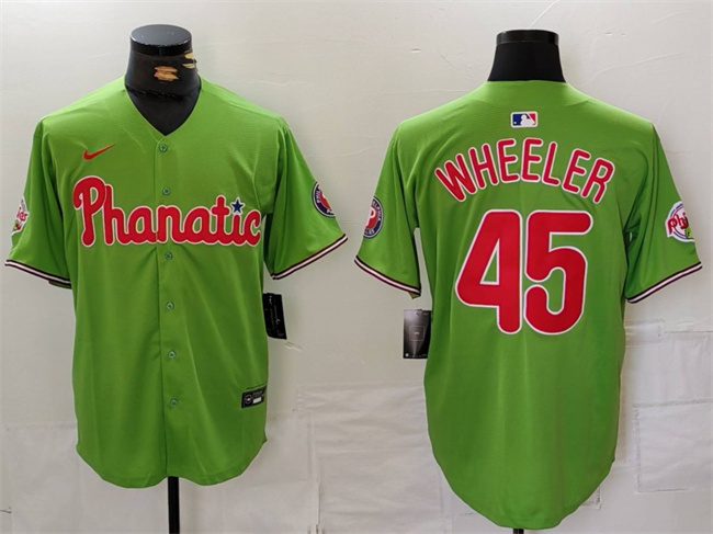 Personalized Men’s Philadelphia Phillies #45 Zack Wheeler Green With Patch Stitched Jersey