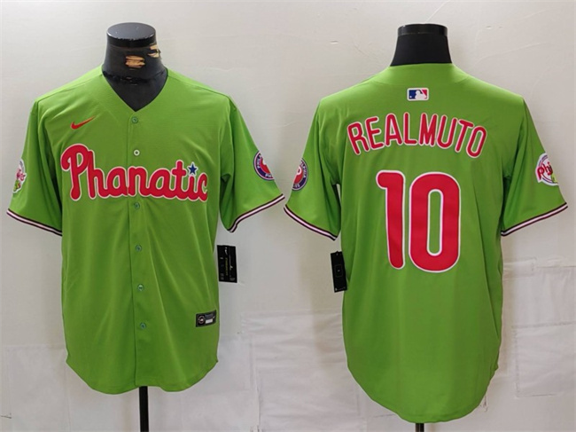 Personalized Men’s Philadelphia Phillies #10 J.T. Realmuto Green With Patch Stitched Jersey
