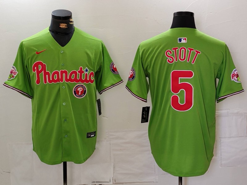 Personalized Men’s Philadelphia Phillies #5 Bryson Stott Green With Patch Stitched Jerseys