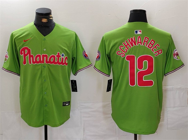 Personalized Men’s Philadelphia Phillies #12 Kyle Schwarber Green With Patch Stitched Jersey