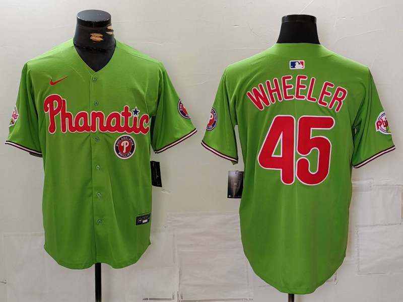 Personalized Men’s Philadelphia Phillies #45 Zack Wheeler Green With Patch Stitched Jerseys