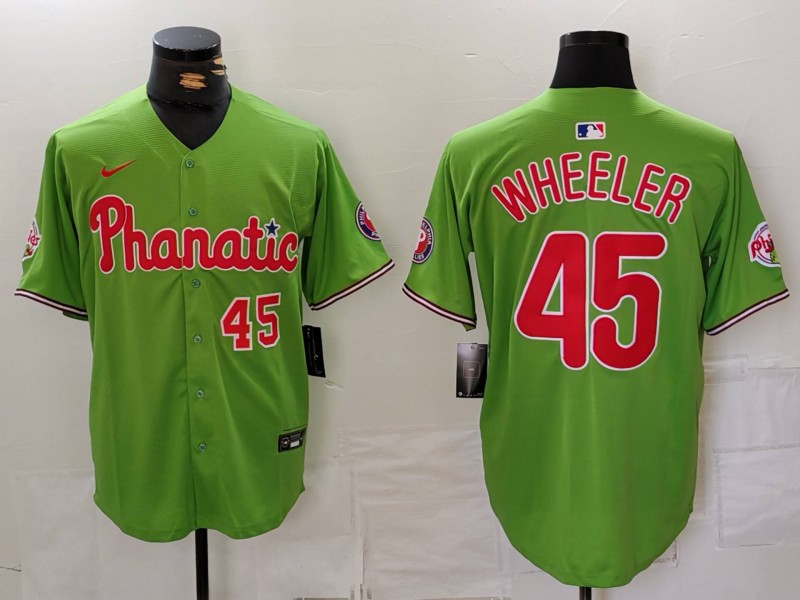 Personalized Men’s Philadelphia Phillies #45 Zack Wheeler Green With Patch Stitched Jerseys