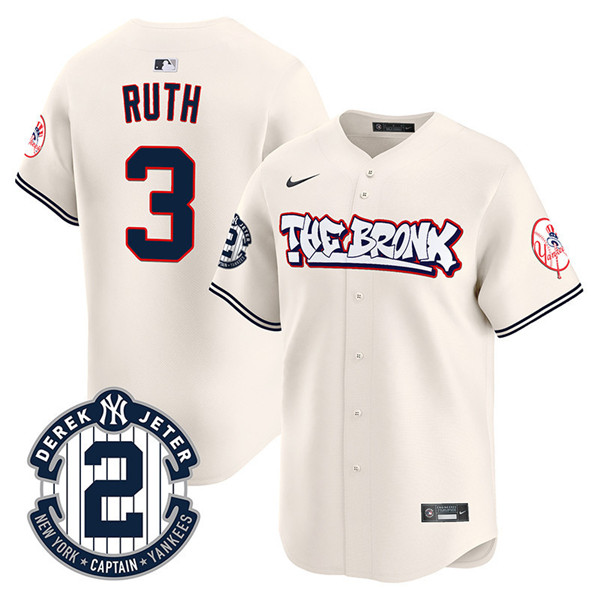 Personalized Men’s New York Yankees #3 Babe Ruth Cream The Bronx Graffiti V2 Limited Stitched Baseball Jersey
