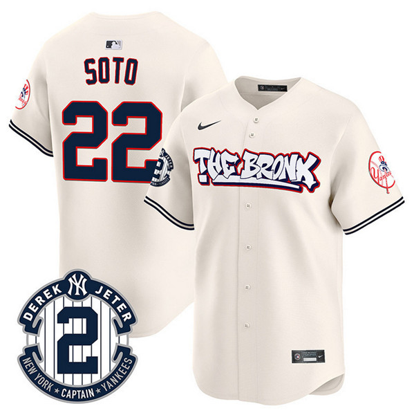 Personalized Men’s New York Yankees #22 Juan Soto Cream The Bronx Graffiti V2 Limited Stitched Baseball Jersey
