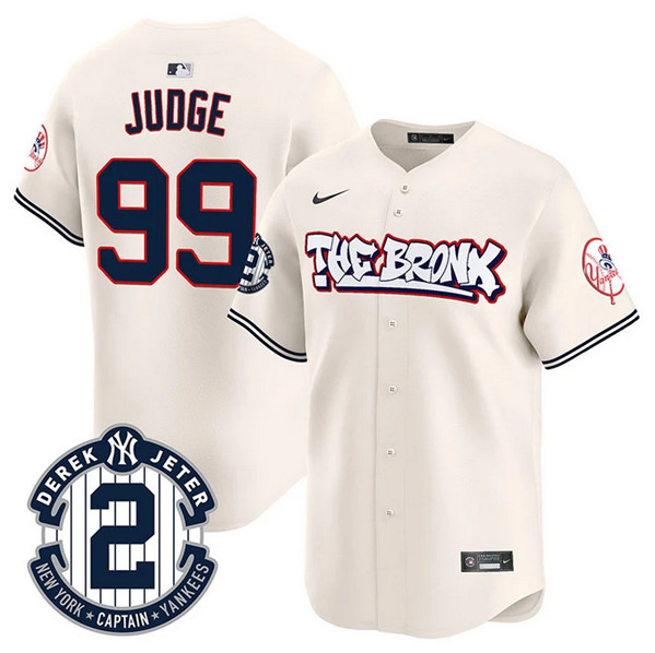 Personalized Men’s New York Yankees #99 Aaron Judge Cream The Bronx Graffiti V2 Limited Stitched Baseball Jersey