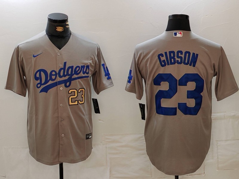 Personalized Men’s Los Angeles Dodgers #23 Kirk Gibson Grey Cool Base Stitched Baseball Jerseys