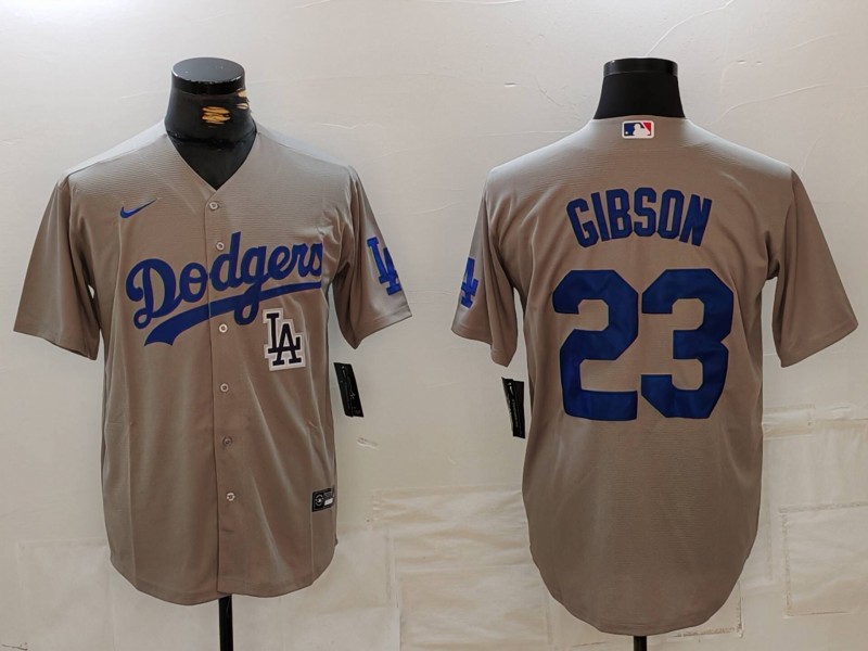 Personalized Men’s Los Angeles Dodgers #23 Kirk Gibson Grey Cool Base Stitched Baseball Jerseys