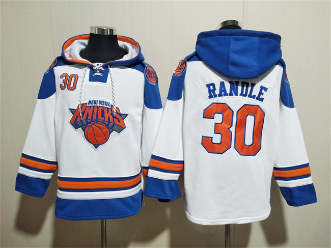 Personalized Men’s New Yok Knicks #30 Julius Randle White Lace-Up Pullover Hoodie