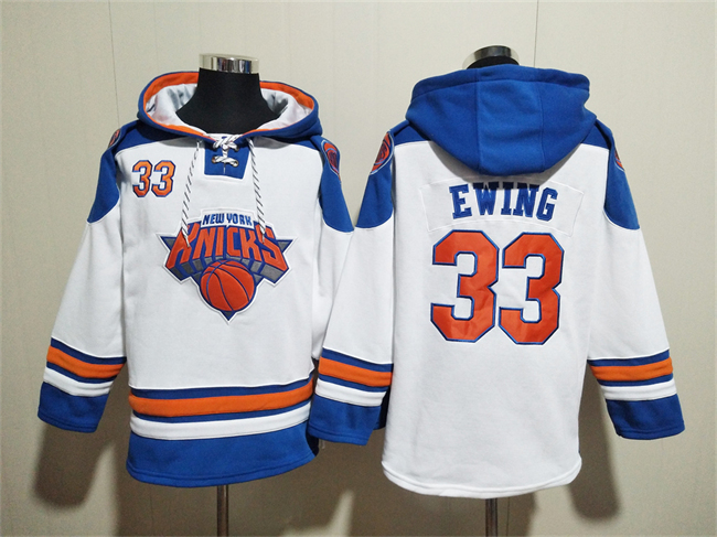 Personalized Men’s New Yok Knicks #33 Patrick Ewing White Lace-Up Pullover Hoodie