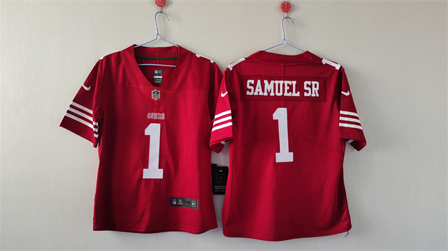 Personalized Women’s San Francisco 49ers #1 Deebo Samuel Sr. Red Stitched Jersey(Run Small)