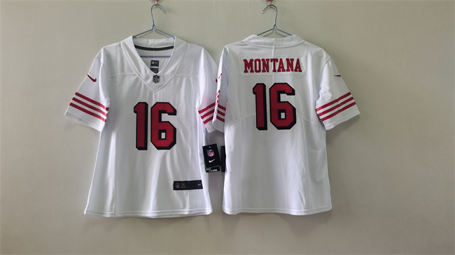 Personalized Women’s San Francisco 49ers #16 Joe Montana White 2nd Alternate Stitched Jersey(Run Small)