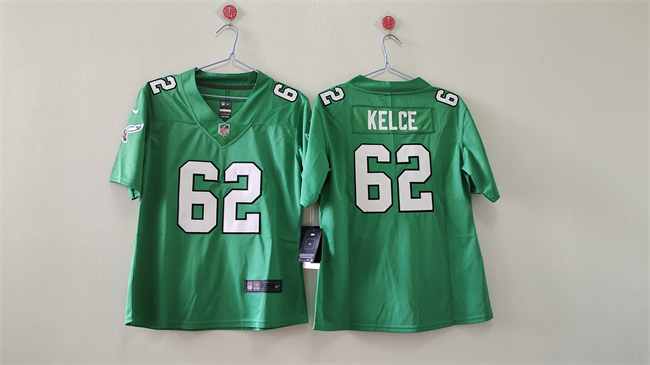 Personalized Women’s Philadelphia Eagles #62 Jason Kelce Kelly Green Stitched Football Jersey(Run Small)