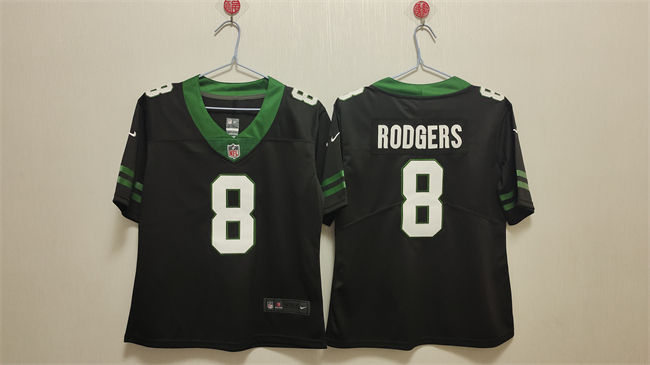 Personalized Women’s New York Jets #8 Aaron Rodgers Black Stitched Jersey(Run Small)