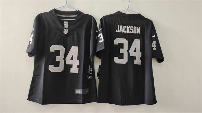 Personalized Women’s Las Vegas Raiders #34 Bo Jackson Black Stitched Jersey(Run Small)