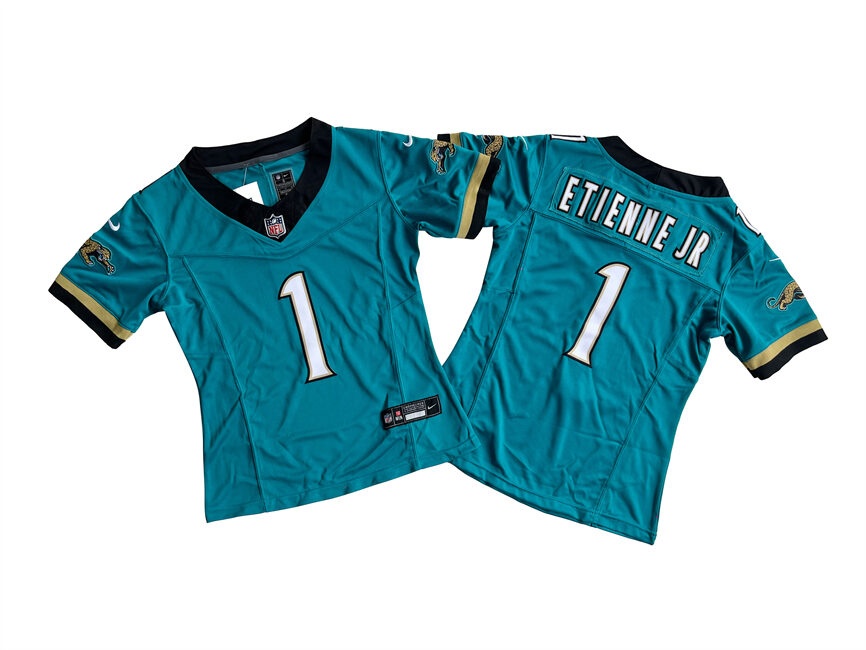 Personalized Women’s Jacksonville Jaguars #1 Travis Etienne JR Teal 2024 F.U.S.E Prowler Throwback Limited Stitched Football Jersey(Run Small)