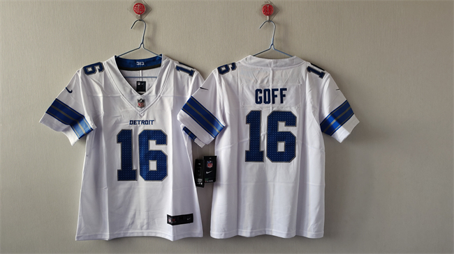 Personalized Women’s Detroit Lions #16 Jared Goff White Stitched Jersey(Run Smaller)