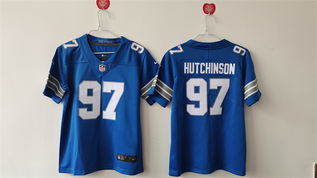 Personalized Women’s Detroit Lions #97 Aidan Hutchinson Blue Stitched Jersey(Run Smaller)