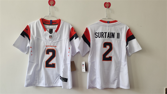 Personalized Women’s Denver Broncos #2 Pat Surtain II White 2024 F.U.S.E Stitched Jersey(Run Small)