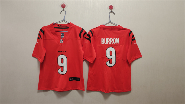 Personalized Women’s Cincinnati Bengals #9 Joe Burrow Orange Stitched Football Jersey(Run Small)