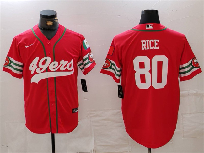 Personalized Men’s San Francisco 49ers #80 Jerry Rice Red With Patch Cool Base Stitched Baseball Jersey