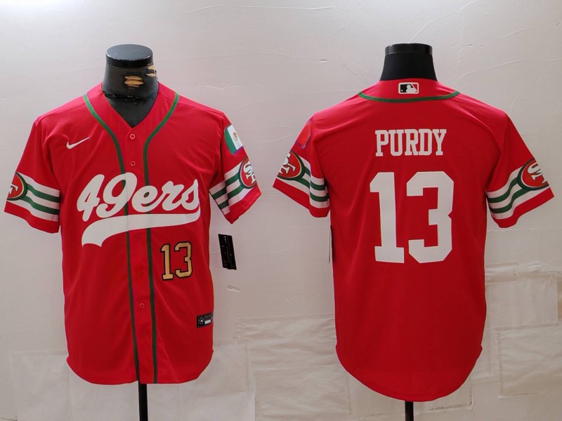 Personalized Men’s San Francisco 49ers #13 Brock Purdy Red With Patch Cool Base Stitched Baseball Jersey