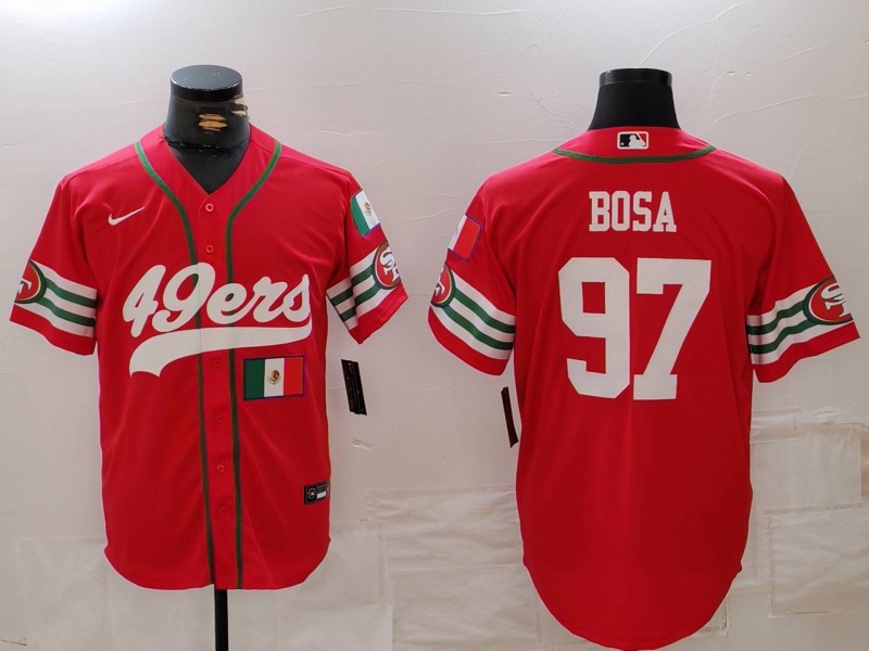Personalized Men’s San Francisco 49ers #97 Nick Bosa Red With Patch Cool Base Stitched Baseball Jerseys