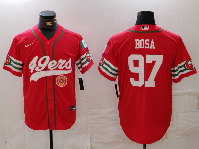 Personalized Men’s San Francisco 49ers #97 Nick Bosa Red With Patch Cool Base Stitched Baseball Jerseys