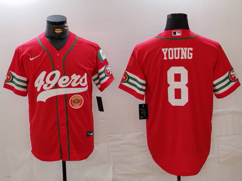 Personalized Men’s San Francisco 49ers #8 Steve Young Red With Patch Cool Base Stitched Baseball Jerseys
