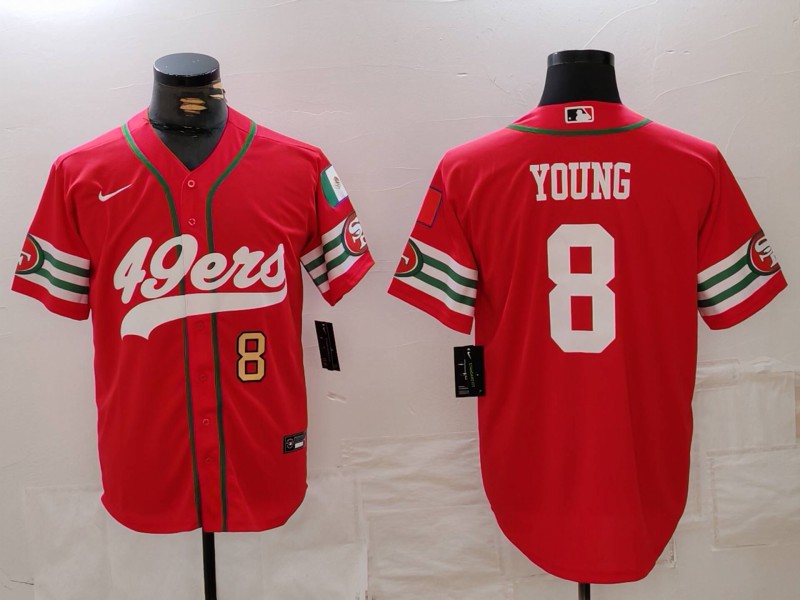 Personalized Men’s San Francisco 49ers #8 Steve Young Red With Patch Cool Base Stitched Baseball Jerseys