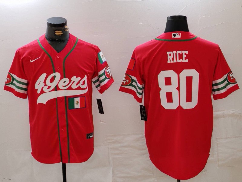 Personalized Men’s San Francisco 49ers #80 Jerry Rice Red With Patch Cool Base Stitched Baseball Jerseys