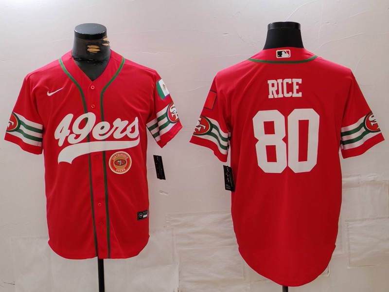 Personalized Men’s San Francisco 49ers #80 Jerry Rice Red With Patch Cool Base Stitched Baseball Jerseys
