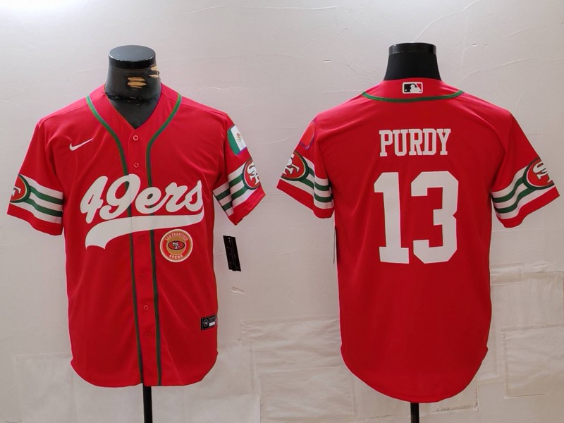 Personalized Men’s San Francisco 49ers #13 Brock Purdy Red With Patch Cool Base Stitched Baseball Jerseys