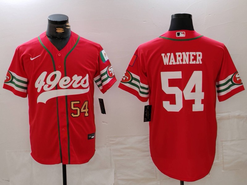 Personalized Men’s San Francisco 49ers #54 Fred Warner Red With Patch Cool Base Stitched Baseball Jerseys